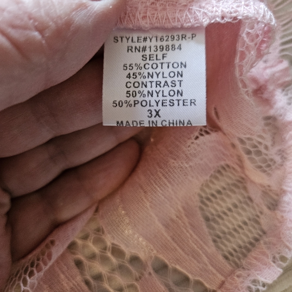 Peach Womens Pink Lace Top Size 3X - Picture 5 of 8